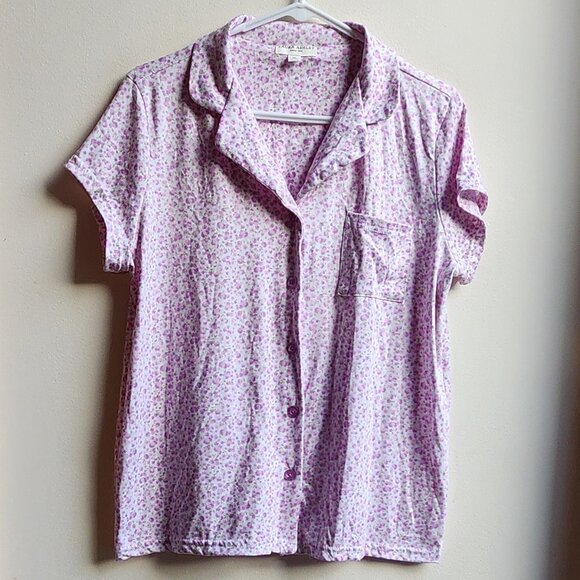 Laura Ashley Purple Floral Button Down Pajama Shirt Size Medium - Picture 7 of 16